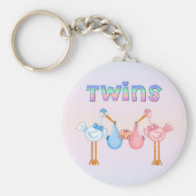 Stork with Twins Keychains