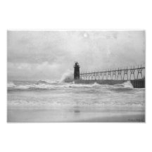 Stormy Autumn Lake Michigan Lighthouse Photograph