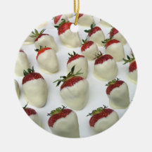 Strawberries dipped in white chocolate ornaments