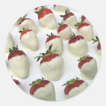 Strawberries dipped in white chocolate round stickers