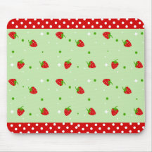 Strawberries Pattern with Green Background Mouse Pads