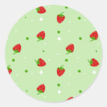 Strawberries Pattern with Green Background Round Stickers