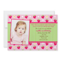 Strawberry Berry Photo Birthday Party Invitations