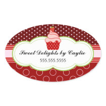 Strawberry Cupcake Bakery Cake Box Seals Oval Stickers