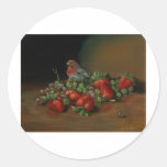 Strawberry finch bird and fruit Strawberries Round Stickers