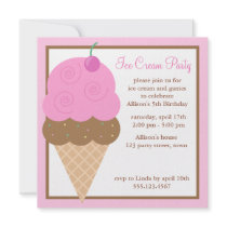 Strawberry Ice Cream Cone Invitation