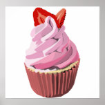 Strawberry swirl cupcake poster posters