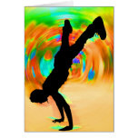 Street Dancing, Silhouette, Green/Orange/Yellows Greeting Card