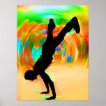 Street Dancing, Silhouette, Green/Orange/Yellows Print