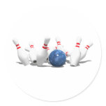 Strike!  Bowling Ball & Pins: Round Sticker