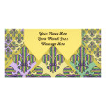 Stripe Mardi Gras Fleur de lis Customized Photo Card