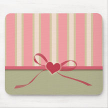 Striped Heart and Ribbon Valentine’s Day Mousepad