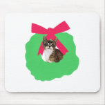 Striped Kitten Holiday Christmas Wreath Mousepad