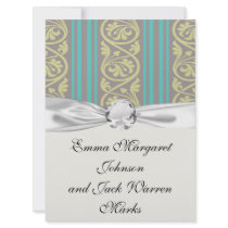 stripes and damask teal brown olive personalized announcements
