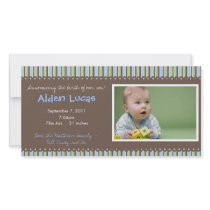 Stripes Baby Boy Birth Announcement Photo Card Template