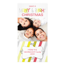 Stripey Merry & Bright Holiday Photo Card-green