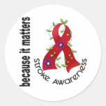 Stroke Flower Ribbon 3 Round Stickers