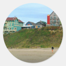 Stroll on the Beach Round Stickers
