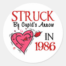 Struck By Cupid’s Arrow In 1986 Sticker