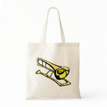 stylised yellow trombone graphic image tote bags