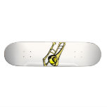 stylised yellow trombone graphic image skate boards