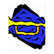 Stylised Yellow Trumpet Grapic Blue Background Postcard