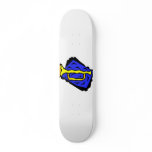 Stylised Yellow Trumpet Grapic Blue Background skateboards