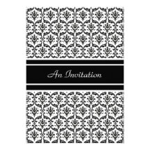 Stylish Black & White Damask Custom Invitations