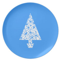 Stylish Blue and White Christmas Tree Design. Party Plate