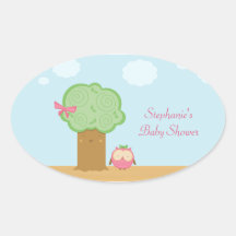 Stylish cute kawaii tree owl baby shower stickers