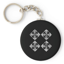 Stylish Floral Design. Grey, Black, White. Key Chain