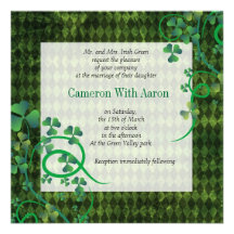Stylish florish Clover Irish wedding invitation
