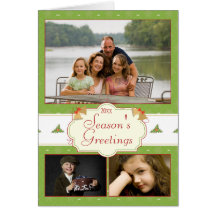 Stylish green holly 3 photo Christmas holiday card