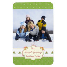 Stylish green holly Christmas holiday photo magnet