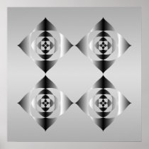 Stylish Grey, Black and White Flowers. Print