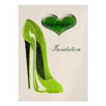 Stylish Lime Green Stiletto Shoe and Heart  Invita invitations