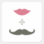 Stylish Moustache and Lips Envelope Seal Square Sticker