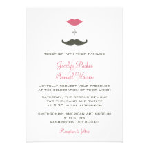 Stylish Mustache and Lips Wedding Custom Invitations