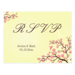 Stylish pink cherry blossoms wedding RSVP postcard