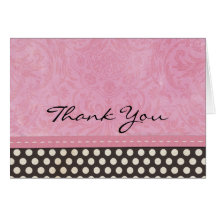 Stylish Pink Damask with Black and White Polka Dot Greeting Cards