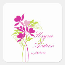 Stylish Pink & Green Bouquet Wedding Square Square Stickers
