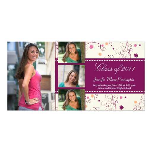 Stylish purple 4 photo graduation announcement personalized photo card