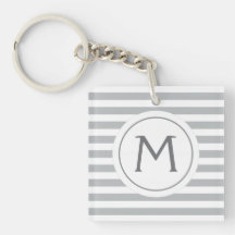 Stylish stripes grey modern monogrammed key chains