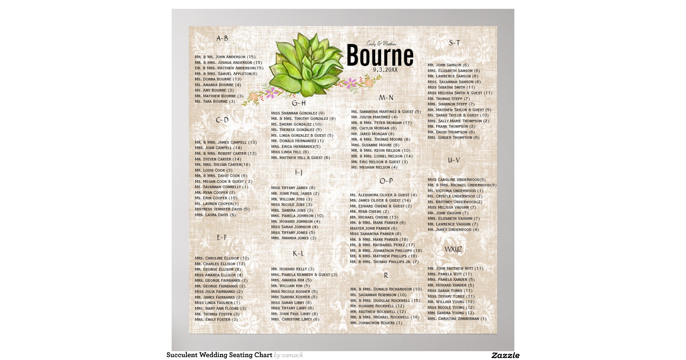 succulent wedding seating chart poster zazzle wedding seating chart zazzle