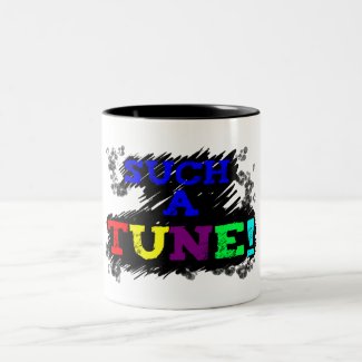 Such a tune colorful text on sketchy black on mug