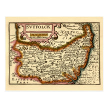 "Suffolck" Suffolk County Map Postcard