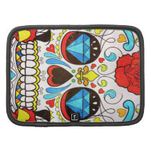 Sugar Skull and Hipster Bright Red Floral Roses Folio Planner