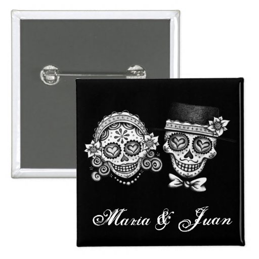 Sugar Skull Couple Button - Customise w/your names