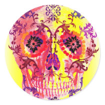 SUGAR SKULL PSYCHEDELIC PRINT ROUND STICKERS
