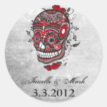 Sugar Skull Tattoo Illustrated Save the Date Round Stickers